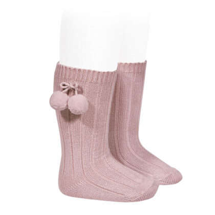 Calcetines altos canalé con borlas Rosa palo (526) Cóndor