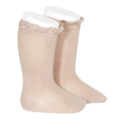 Calcetines altos punto liso con puntilla en puño Rosa empolvado (544) Cóndor