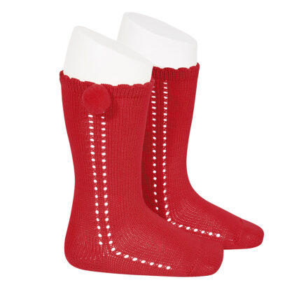 Calcetines altos perlé calado con pompón lateral Rojo (550) Cóndor
