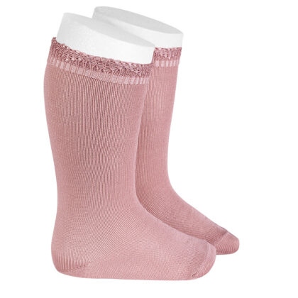 Calcetines altos bolillo calado (526) Rosa Palo