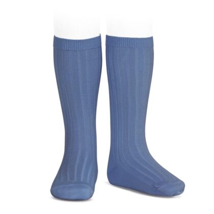 Calcetines altos básicos en canalé azul Francia (449)