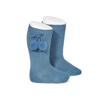 Calcetines altos con borlas azul Francia (449)